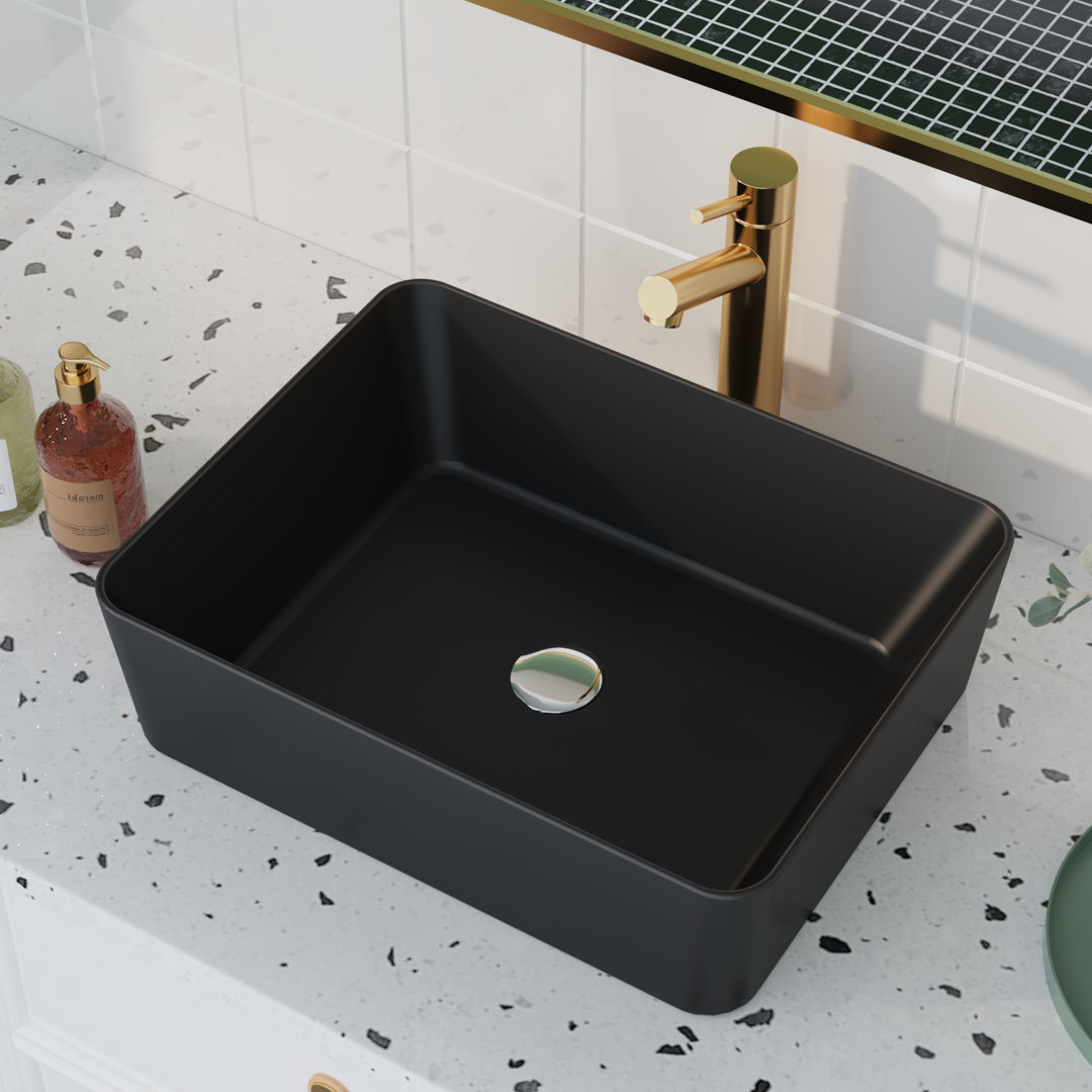 DeerValley Ally 19" Black Bathroom Sink Ceramic Rectangular Vessel Sink DeerValley