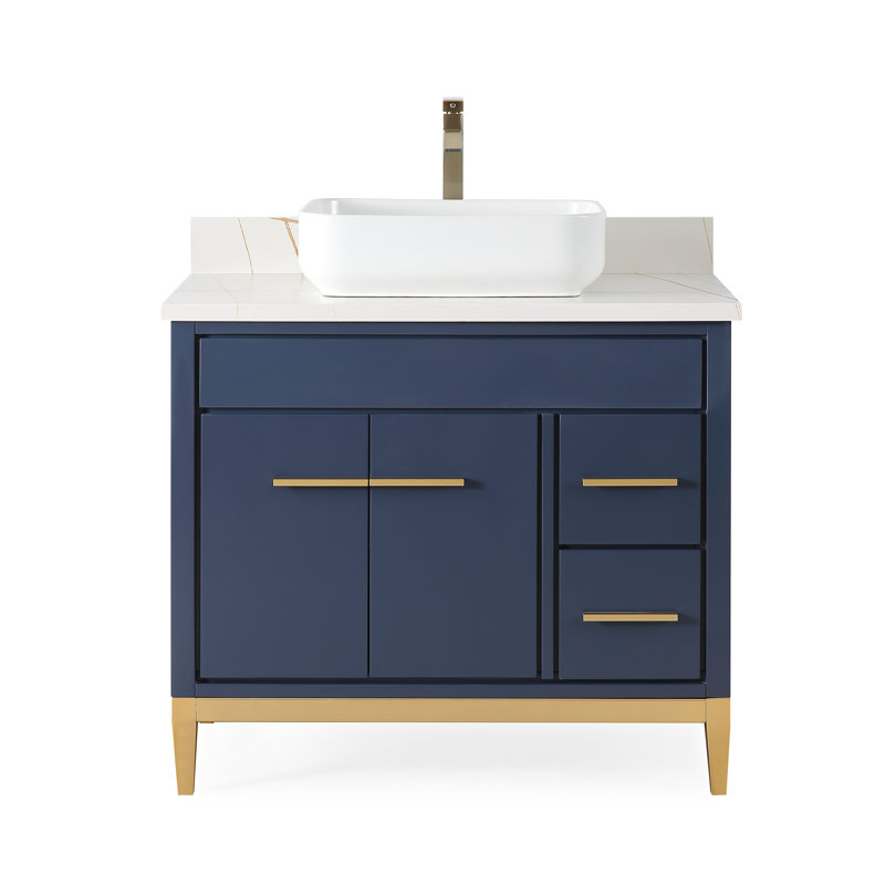 Ensemble de meuble-lavabo simple 36 po Andreka, Blanc, Bleu marine