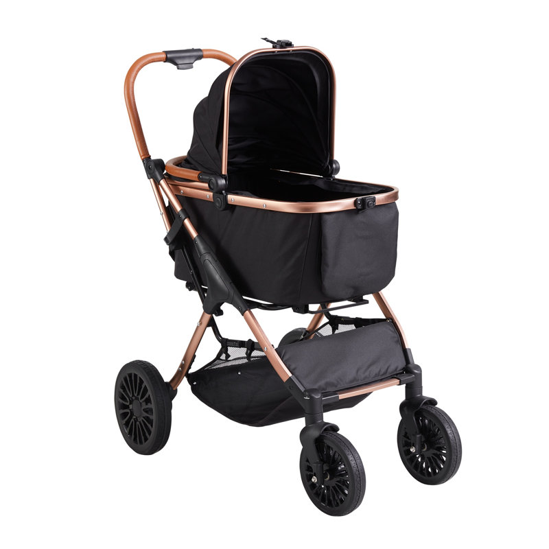 Poussette pour animaux 4 roues avec roues avant pivotantes et freins, capacité de 66 lb, noir