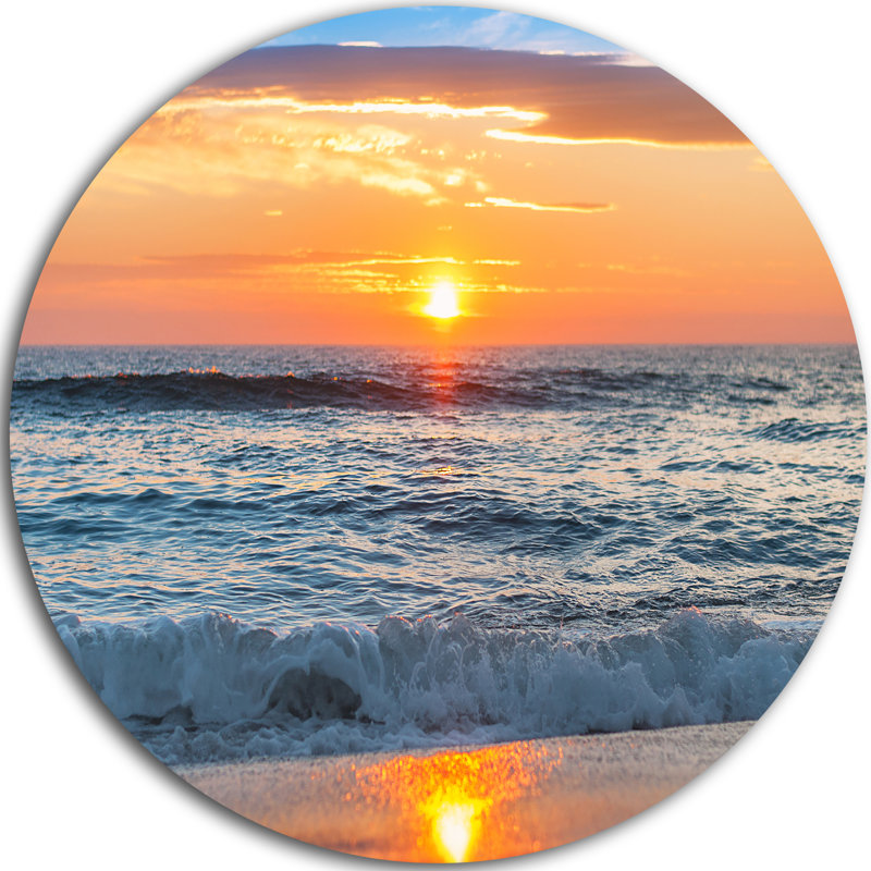 « magnifique soleil sur l’horizon ». reproduction de photo sur métal, H 23 po x l 23 po x P 1 po