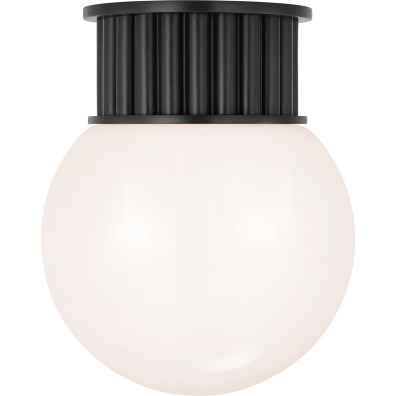 Nolan Flush Mount with White Glass Dome, Bronze, 11" H x 9" W x 9" D