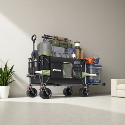 300L Beach Wagon with 58" Expandable Tailgate, 500lbs Heavy Duty Beach Cart with 7" All-Terrain Wheels, Collapsible Folding Wagon with Side Pocket for Outdoor