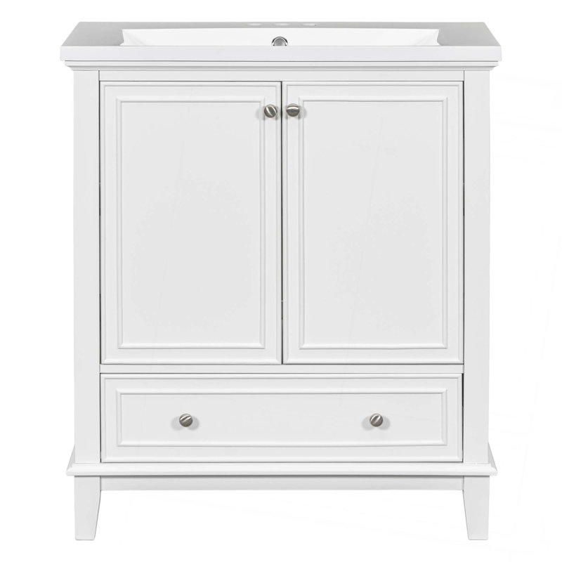 Ensemble de meuble-lavabo 30 po avec lavabo, armoire de salle de bain multifonctionnelle avec portes et tiroir, structure solide et panneau de fibres à densité moyenne