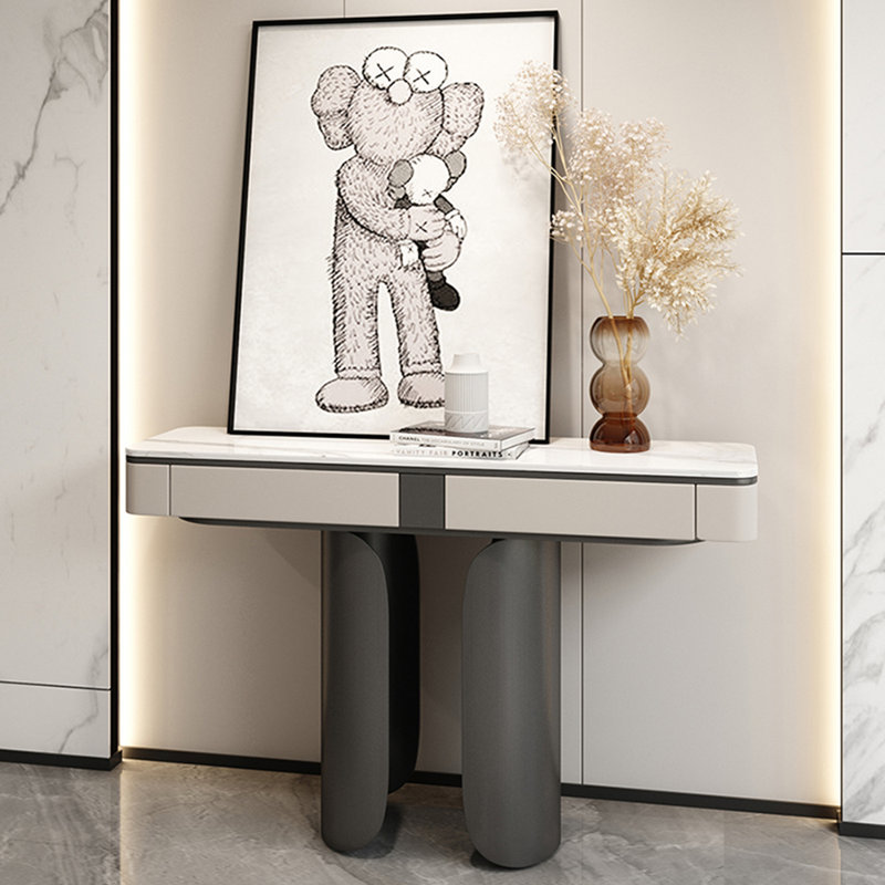 Console de style moderne de luxe en pierre frittée, Gris foncé, H 33,4 po x l 55 po x P 13,7 po