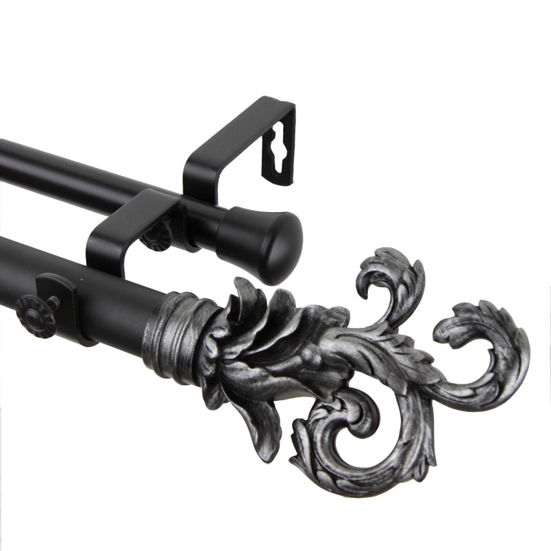 Tringle à rideaux double Mcgahey, Noir, H 1 po x l 170 po x P 6,75 po