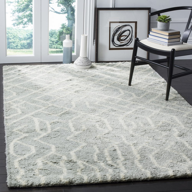 Baisden Hand Tufted Nz Wool/Cotton Southwestern Rug in Blue/Ivory, Rectangle 8' x 10'