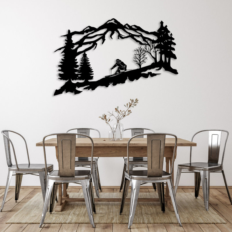 Mountain Skier Metal Wall Art - Ski Adventure Wall Art - Skier Silhouette Mountain Design Sculpture - Winter Sports Wall Hanging - Modern Industrial Metal Art - Outdoor Adventure Home Decor - Bold Statement Art Piece