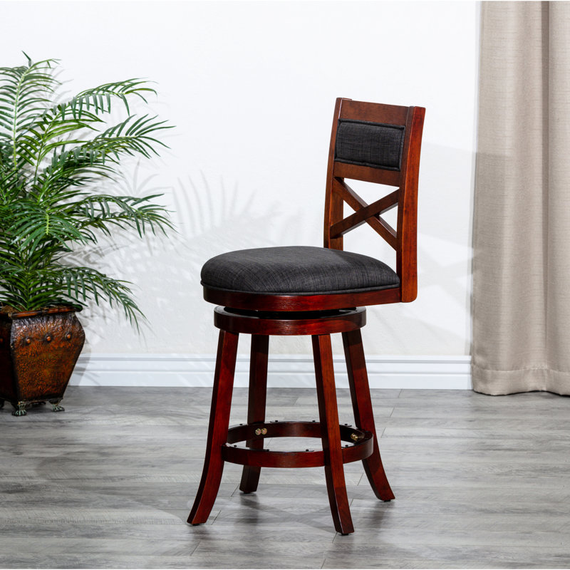 Tabouret pivotant de 24 po de hauteur comptoir, finition cerisier, attrayant siège en tissu gris anthracite attrayant, Noir