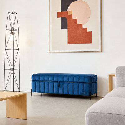 Modern Upholstered Velvet Flip Top Storage Channel-Tufted Bench With Metal Legs
