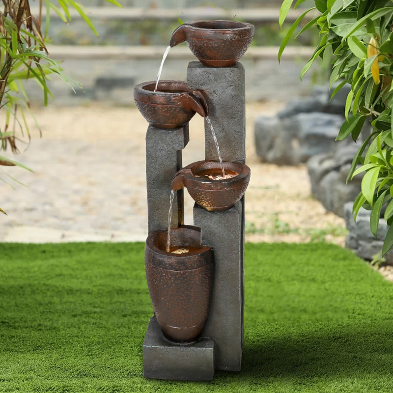 Outdoor Water Fountain with LED Lights – 40" Tall Cascading Stone Look Garden Fountain with Pump – Weather Resistant Resin Fountain for Patio, Backyard & Indoor Décor