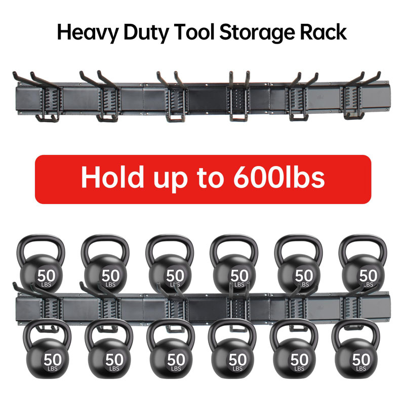 Petrolia Garage Storage Rack Hooks, 48 Inch Heavy Duty Wall Mount Garage Organization With 3 Rails And 6 Adjustable Double Wall Hooks,Hanging Shelves For Garden Tool/Broom/Mop(Black)