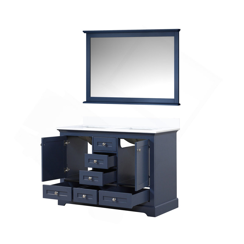 Meuble-lavabo double bleu marine 48 po X P 22 po D, plateau en marbre de culture et Miroir