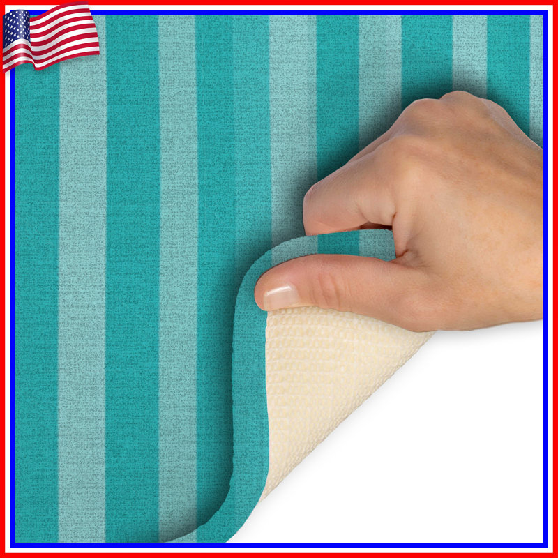 Tapis de bain à rayures, Simple - L 34 po x l 21 po , Bleu sarcelle / rayures bleues