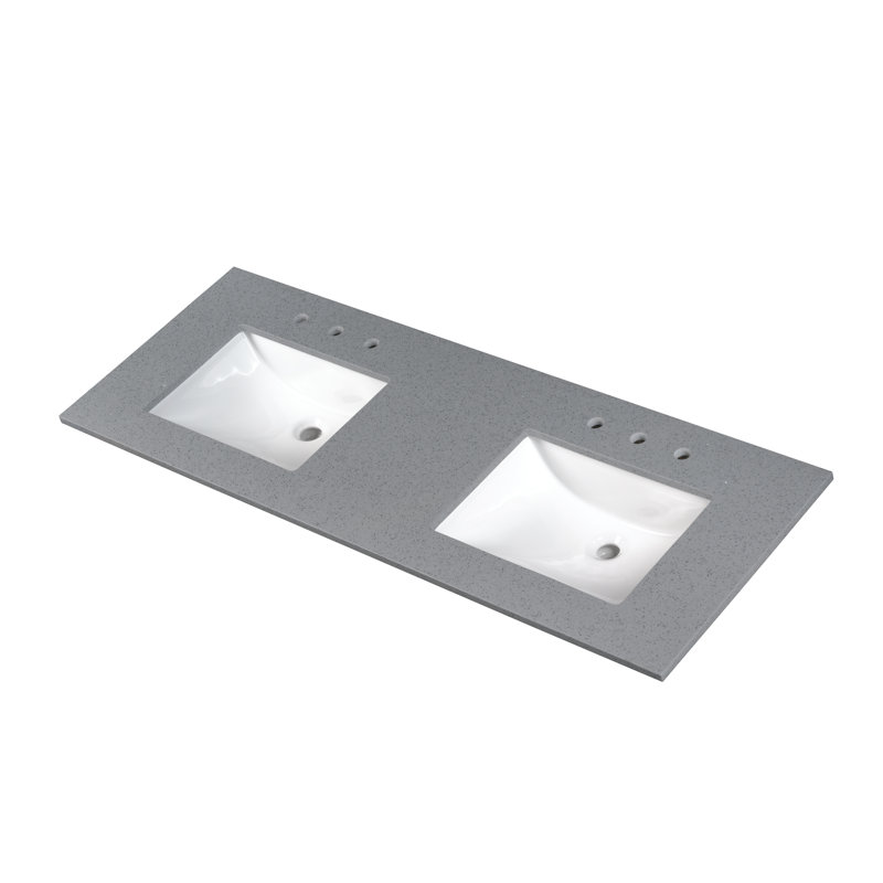 61 in. Sparkling Gray Marble Bathroom Vanity Top with Double White Sinks