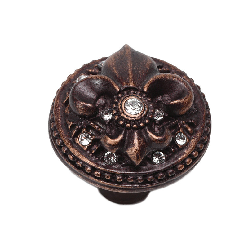 Carpe Diem Hardware 7605-22C Versailles Oil Rub Bronze large round knob Fleur De Lys w/ Swarovski Crystals   in Oil Rub Bronze