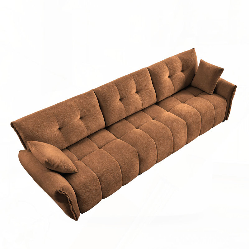 Chenille Fabric Upholstery Sofa with Ottoman, Orange, 35" H x 110" W x 33" D