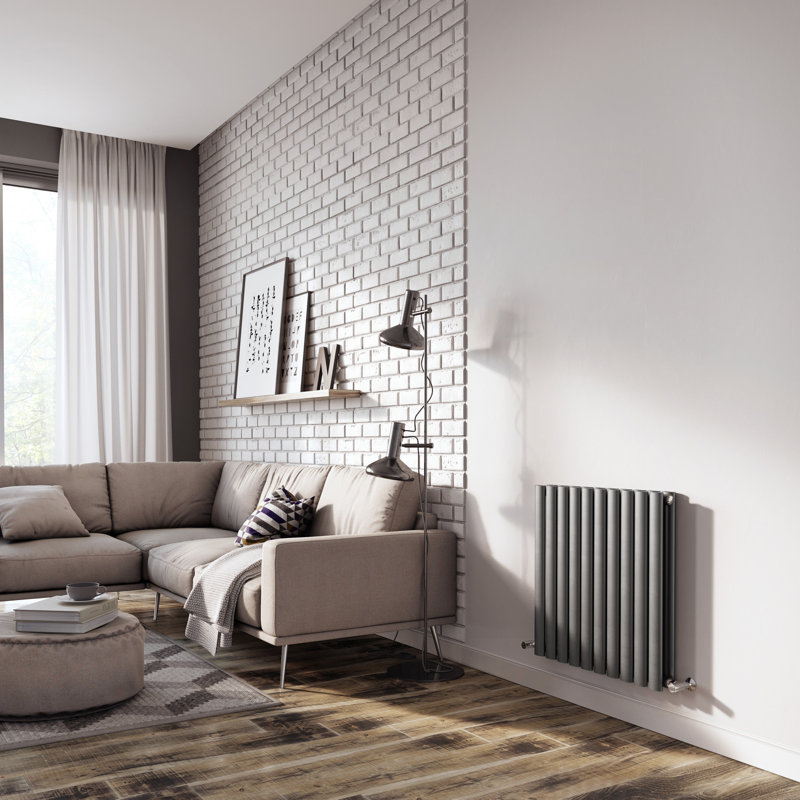  Horizontal Oval Panel Radiators, Grey, 600mm H x 590mm W