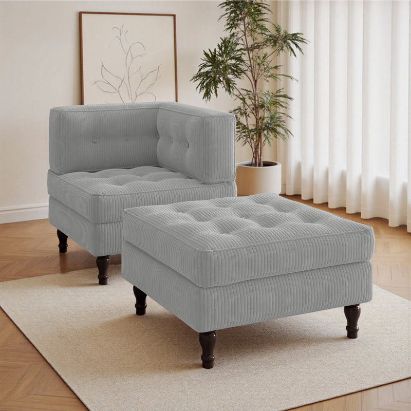 Upholstered Chaise Lounge, Light Grey