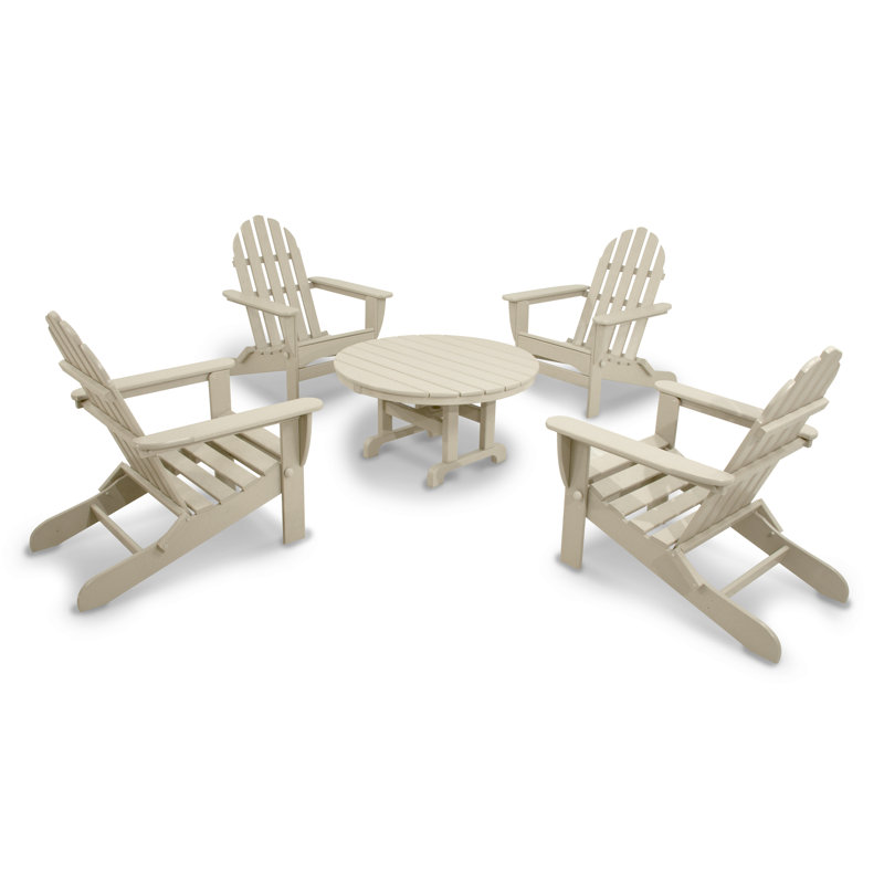 POLYWOOD Classics 5-Piece Folding Adirondack Conversation Set, Sand