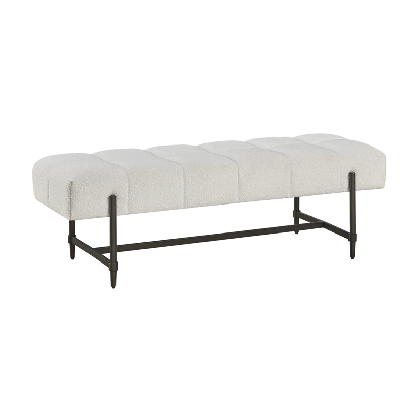 Ivory Upholstered Bench with Matte Black Metal Base