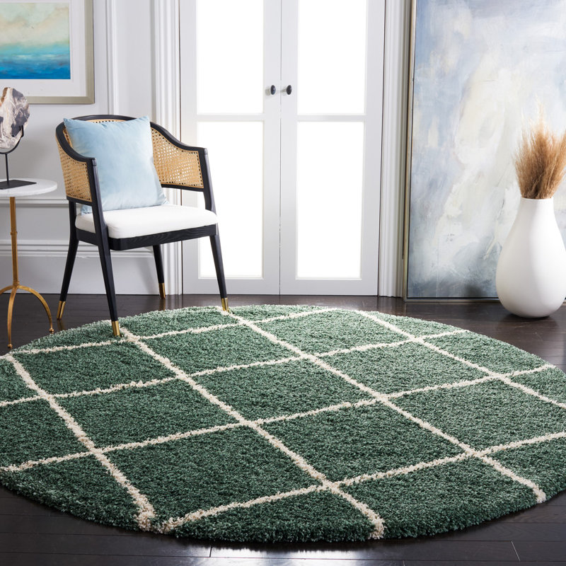 Arayiah Performance Geometric Rug, Round 4', Ivory/Green