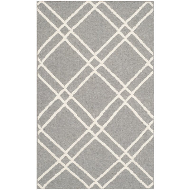 Rodgers Hand Woven Flat Weave Wool/Cotton Geometric Rug in Black/Gray, Rectangle 3' x 5'