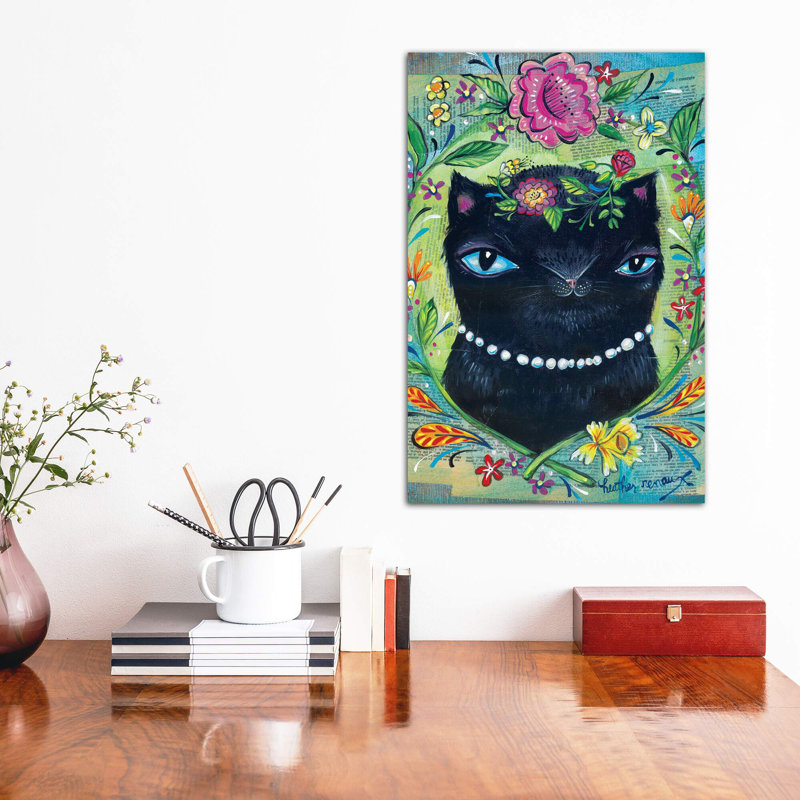 «Black Kitty» par Heather Renaux - reproduction d'art, H 26 po x l 18 po x 1,5 po, Toile tendue, Pas de tapis