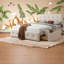 Grand lit tapissier spacieux avec tiroirs de rangement, style moderne en lin