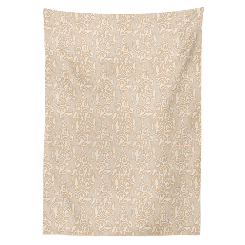 Ambesonne Beige Tablecloth, Swirling Seed And Flower Patterns In Antique Style Oriental Motifs Nature Garden Print, Rectangular Table Cover For Dining Room Kitchen Decor, 52" X 70", Beige