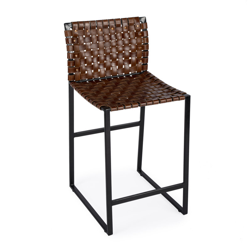 Butler Urban Brown Woven Leather Bar Stool, Counter Stool (25" Seat Height), Dark Brown/Black