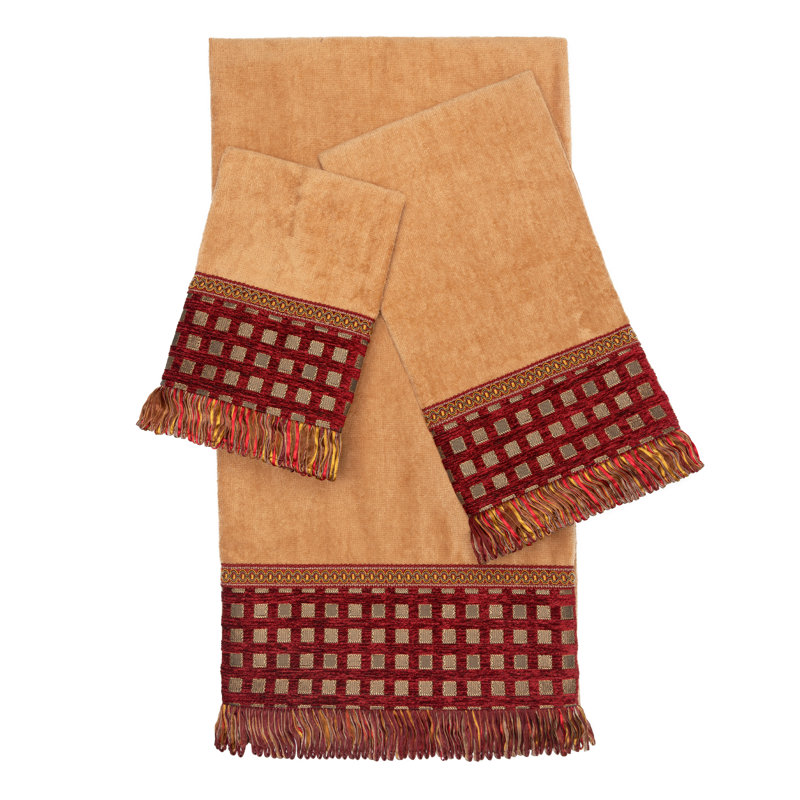 Ensemble de serviettes de bain 3 pièces, Or / rouge