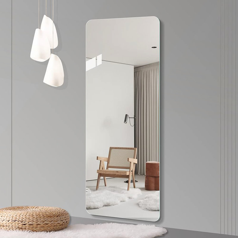 60x15 Inch Full Body Round Corner Mirror with Explosion-Proof Glass for Living Room, Bedroom, and Cloakroom, 14.96" x 59.05"