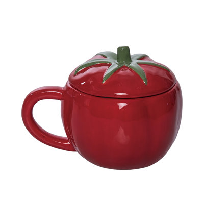 Dolomite 10 Oz Tomato Coffee Mug with Lid, Red, Ceramic, Table, Kitchen, Spring, Drinkware