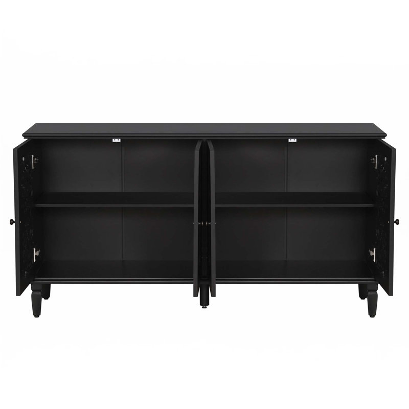 Buffet antique 60 "avec sculptures florales et tablettes réglables, Noir