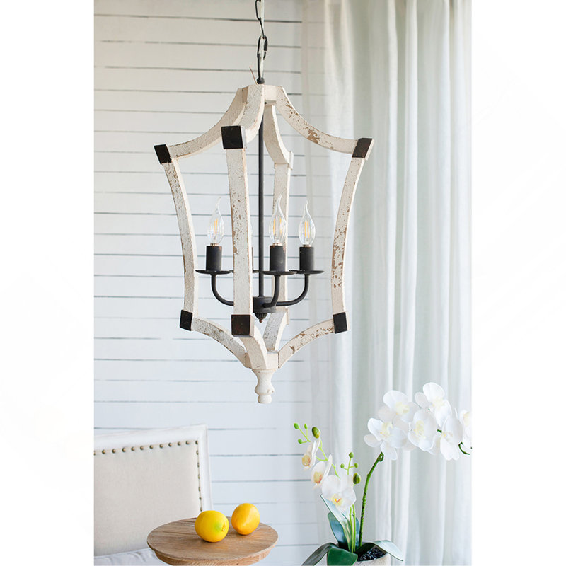 Lustre en bois à 4 lumières, luminaire suspendu avec chaîne réglable pour le vestibule de la salle à manger de la cuisine, ampoule non incluse