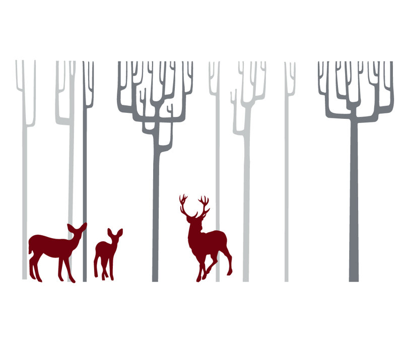 Décalcomanie murale arbres d’hiver, Gris / rouge foncé