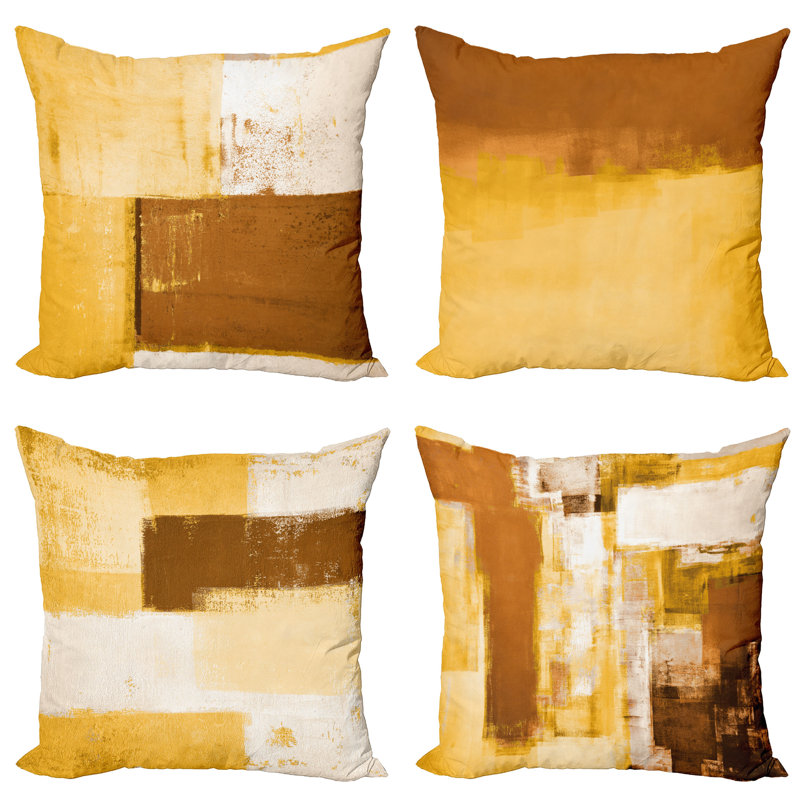 Reversible Pillow Cover, 24" H x 24" W, Mustard Caramel / Brown
