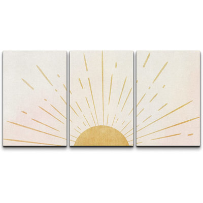 Bright Light Yellow Burst Artwork, Neutral Abstract Minimalist Boho Wall Pictures, Framed Canvas Giclée Print 3 Pieces Wall Art" 