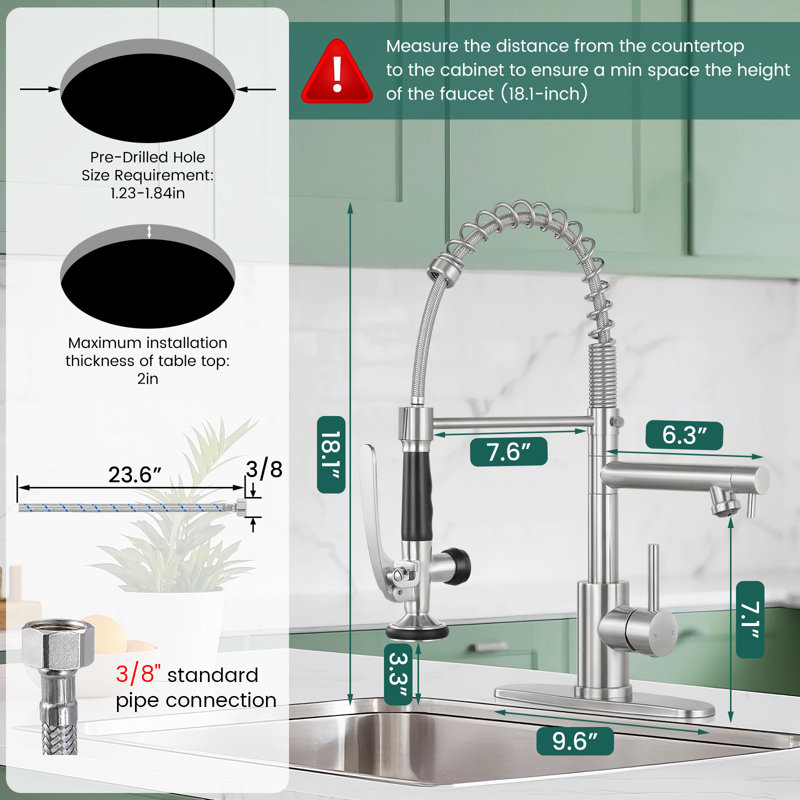 Single handle kitchen faucet with two pull-down water outlet modes, Brushed Nickel