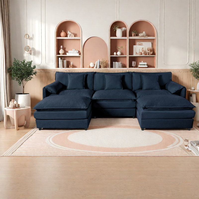 Oversized Modern Chenille Sofas, Spacious U-shaped Living Room Couch