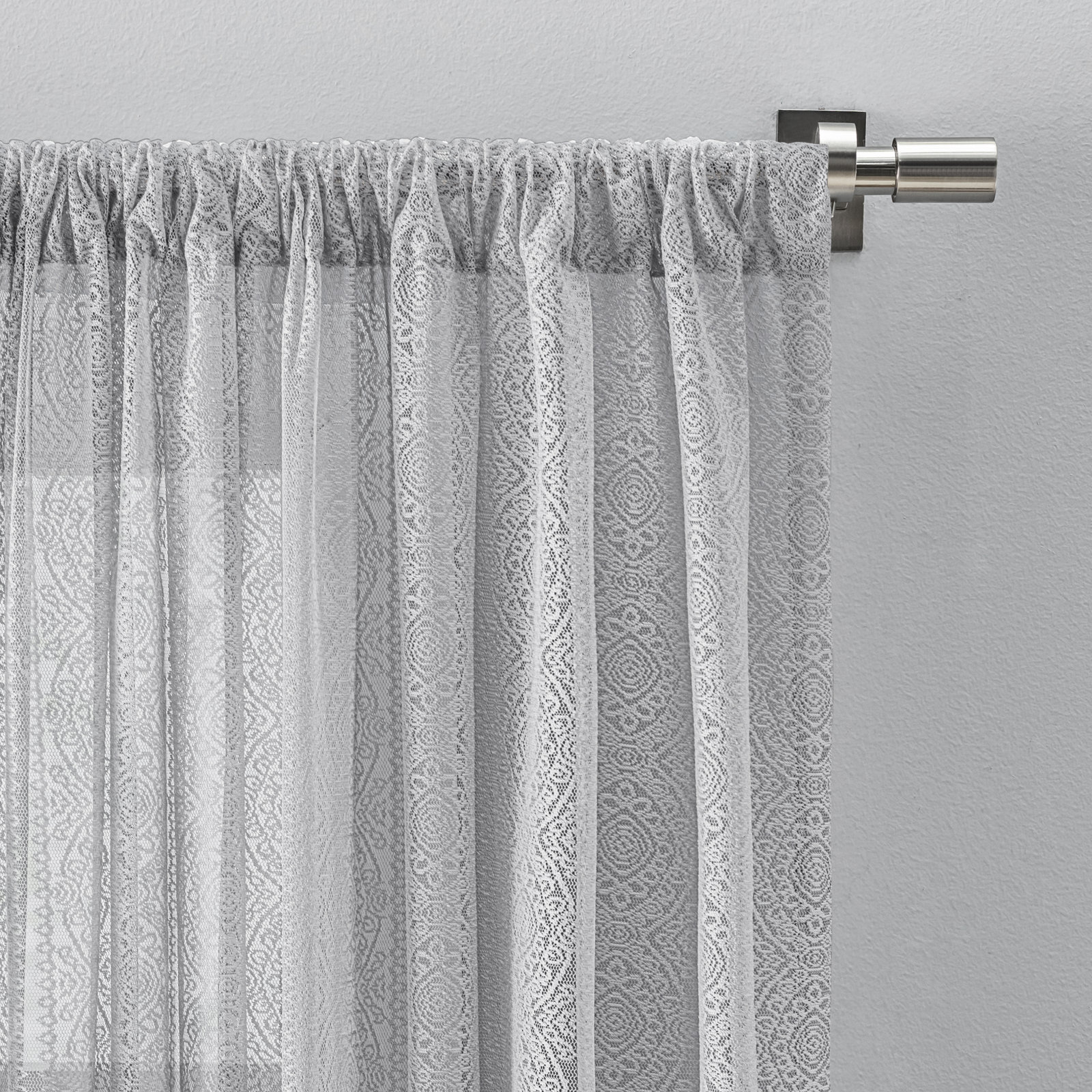 Erial Geometric Lace Semi-Sheer Curtain Panel, Gray, 54'' W x 63'' L