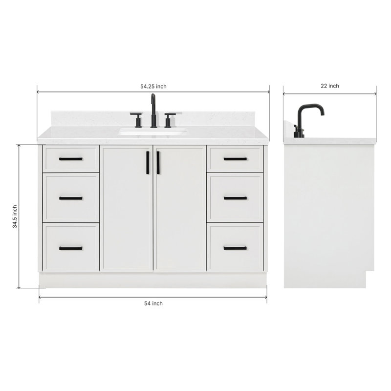 ARIEL Kelly 54 Single Sink Bathroom Vanity with Carrara Quartz Top, White
