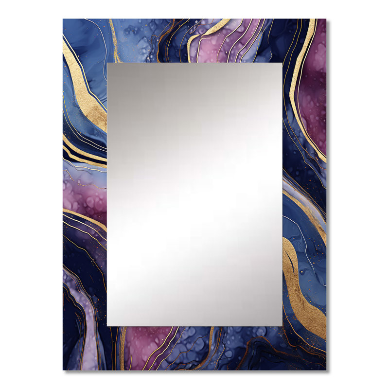 Blue and gold Abstract Marble Essence III - Marble Unique Wall Mirror, Modern Mirror, Printed Metal Art, 32" x 24"