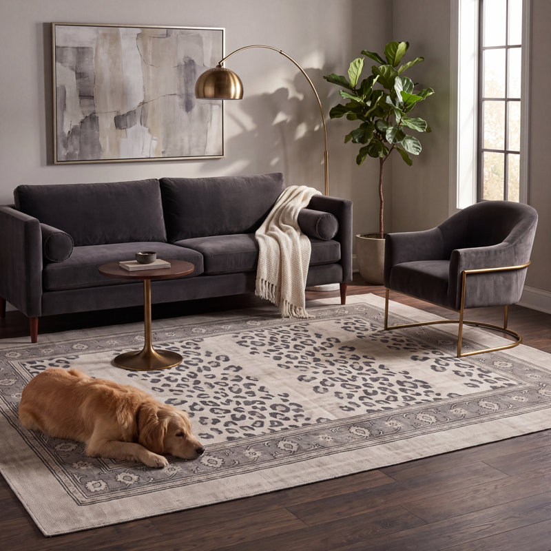 Tapis Ankerite à motifs animaux, gris, ivoire, beige et noir, antidérapant, à poils courts, pour intérieur et extérieur, adapté aux animaux domestiques, salon, chambre, salle à manger, entrée, couloir, bureau, lavable