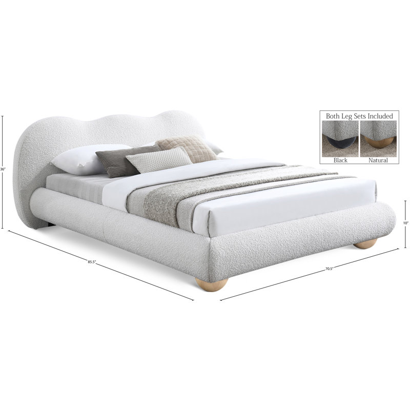 Hyde Upholstered Panel Bed, Cream Boucle Fabric, Full / Double