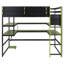 Lit mezzanine double en bois avec bureau intégré et système de rangement multiple-317250947