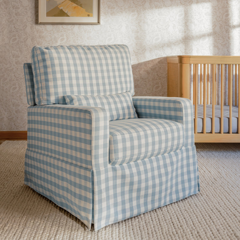 Crawford Upholstered Swivel Glider, Blue Gingham Livesmart®