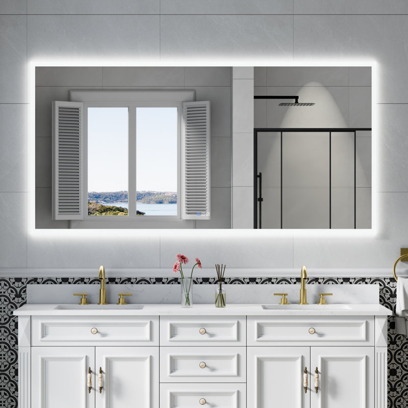 Brycenn Wall Mounted Bathroom Frameless With Back/Front Light LED Mirror,Anti-fog, 36" x 72"