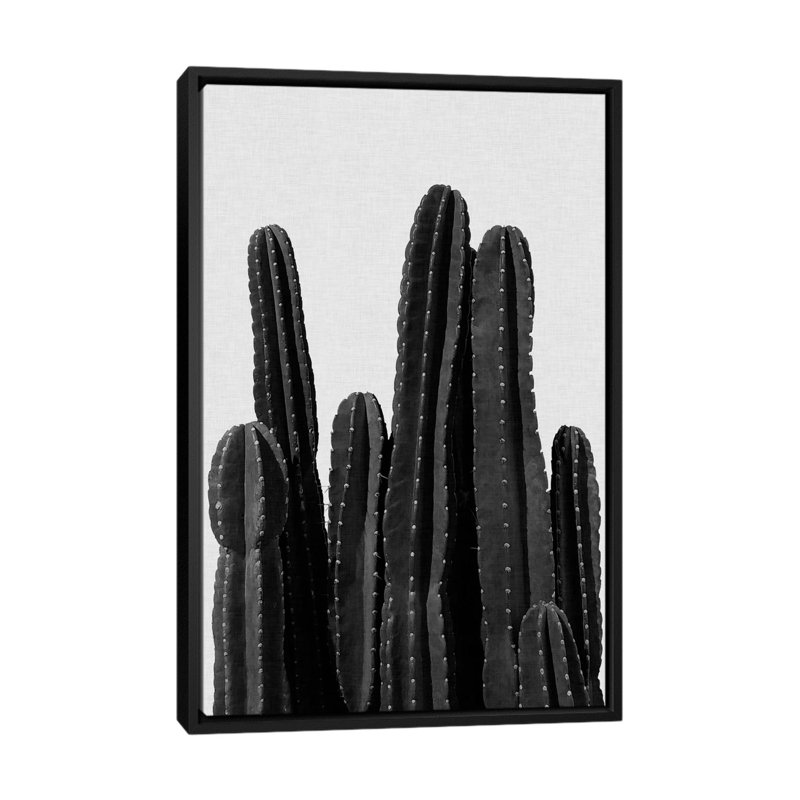 «Cactus I», impression sur toile en noir, H 26 po x l 18 po x P 1,5 po, Toile avec cadre noir, Pas de tapis