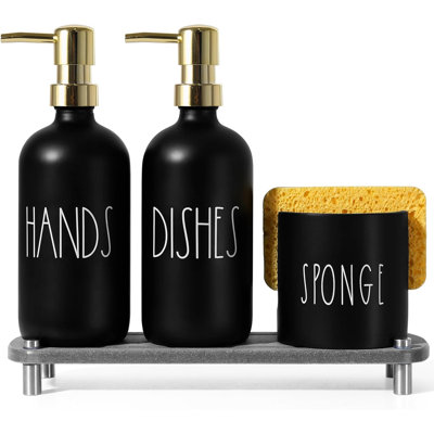 Kitchen Soap Dispenser Set,  Hand And Dish Soap Dispensers With Tray,Kitchen Soap Dispenser Set With Sponge Holder, Instant Dry Tray